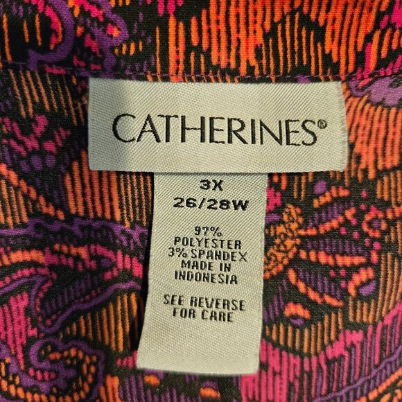 Catherines Blouse Womens 3X Colorful Paisley Button-Up tunic career office bold - Picture 6 of 13